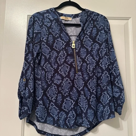 MICHAEL KORS | Snake Print Blue & Black 3/4 Sleeve Blouse | Size S - Picture 1 of 5